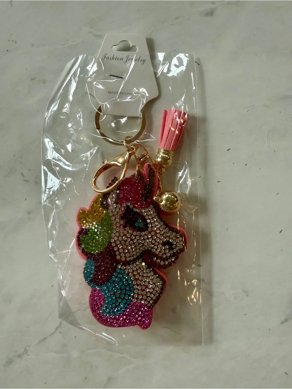 NWT Puffy Rainbow Rhinestone Unicorn Bag Charm & Keychain ✨